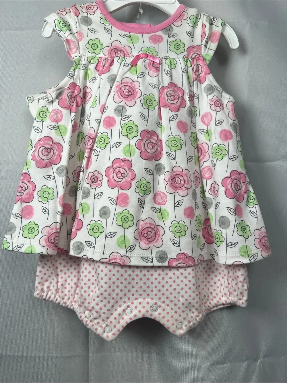 Offspring Pink & Green Floral Baby Dress with Hat NWT